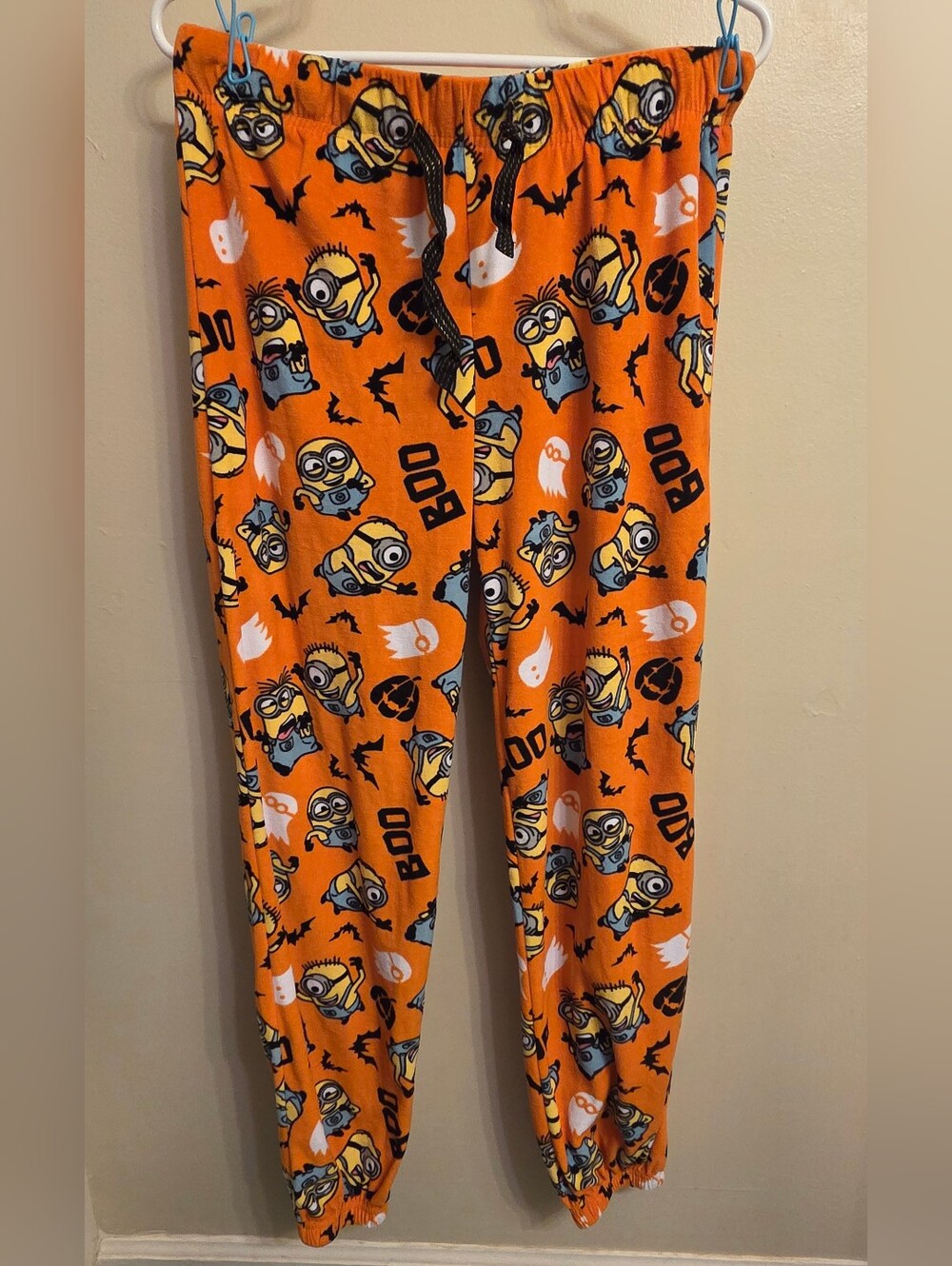 Minions Halloween Pajama Pants Women's Large L Fleece Plush Sleep Pjs Orange